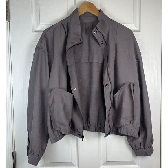 Nine West Taupe Gray Lightweight Bomber Jacket Full Zip Elastic Hem Women’s L - Picture 10 of 16